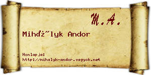 Mihályk Andor névjegykártya